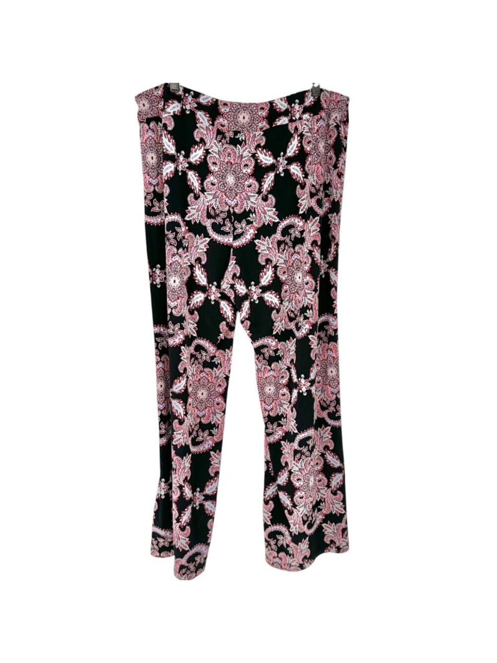 New Directions Curvy Pants Womens 1X Black Red Paisley Print Pull-On Poly Blend